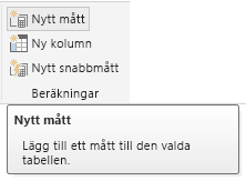 Skärmbild av nytt mått från menyfliksområdet.