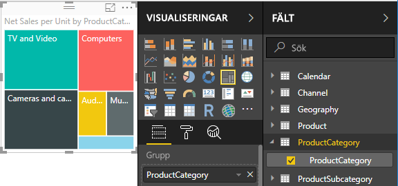 Skärmbild av trädkarta efter produktkategori.