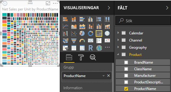 Skärmbild av trädkarta efter produktnamn.