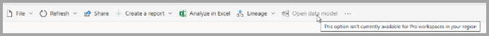 Skärmbild av hovring över knappen Öppna datamodell.