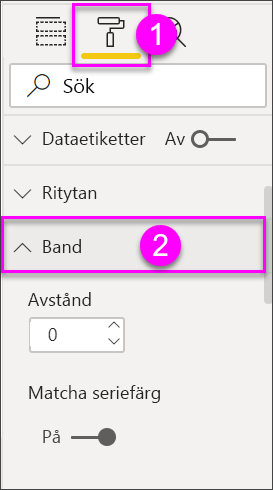 Skärmbild som visar formateringsalternativen för visualiseringen av menyfliksområdet.