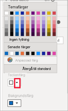 Skärmbild av alternativen Teckensnittsfärg och Bakgrundsfärg.