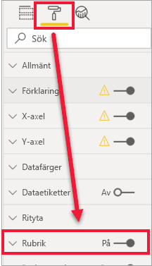 Skärmbild av fönstret Format med penselikonen och listrutan Rubrik framhävd.