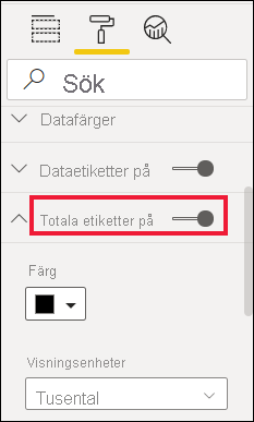 Skärmbild som visar skjutreglaget Total etikett inställt på På.