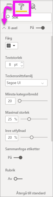 Skärmbild av alternativen för X-axeln.