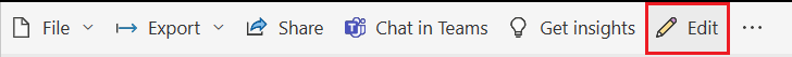 Skärmbild som visar hur du väljer Redigera för att ändra rapporten i Power BI-tjänst.