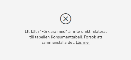 Skärmbild av fel kolumnfelmeddelande.