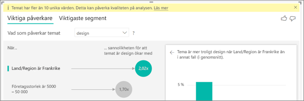 Skärmbild som visar mer än 10 unika faktorer varning.