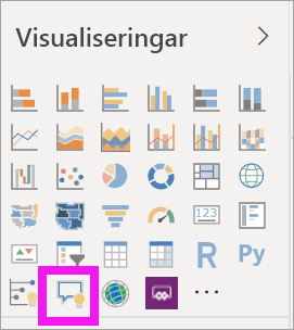 Skärmbild som visar hur du väljer det visuella Q&A-objektet i fönstret Visualiseringar > Skapa visuella objekt i Power BI.