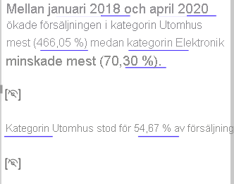 Skärmbild som visar två dolda sammanfattningssymboler i en smart narrativsammanfattning.