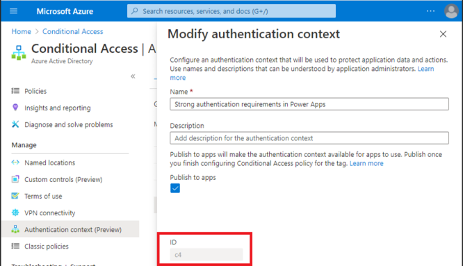 Azure Portal autentiseringskontext-ID