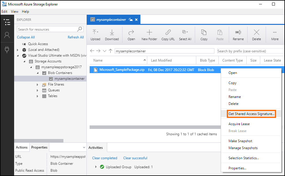 Selecting Shared Access Signature