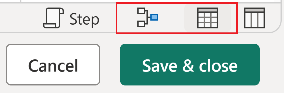 Skärmbild som framhäver ikonerna för diagramvyn och dataförhandsgranskningsvyn.