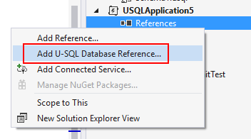 Data Lake Tools för Visual Studio – lägg till databasprojektreferens