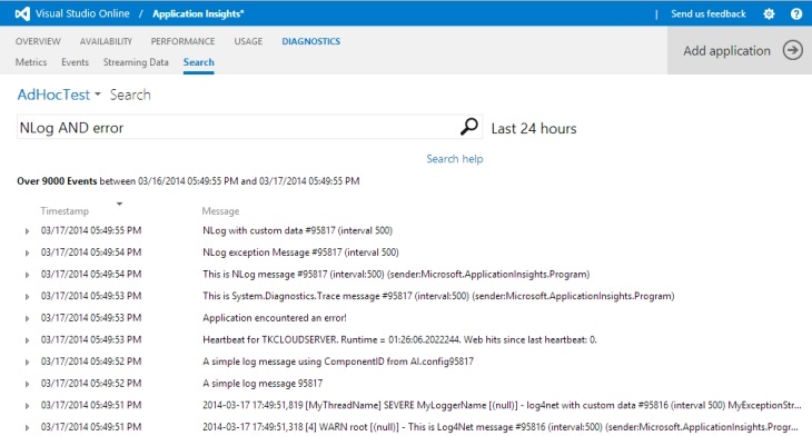 Search across trace logs