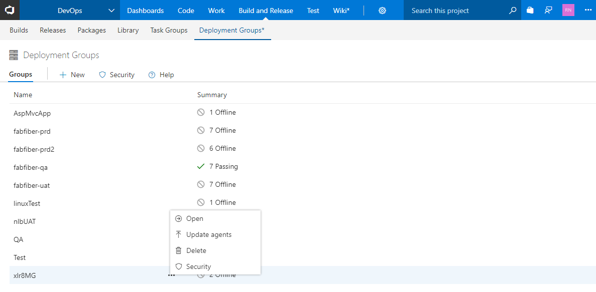 Deployment groups UI