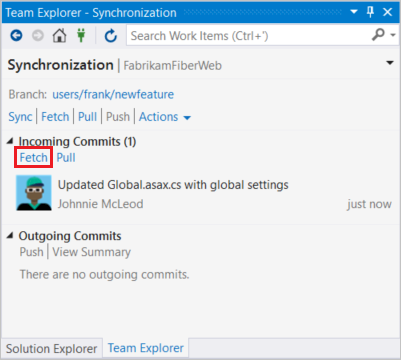 Choose Fetch to see any changes that your team has made