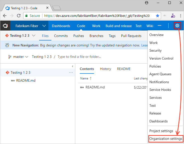 Organization settings, Policy page, Security policies