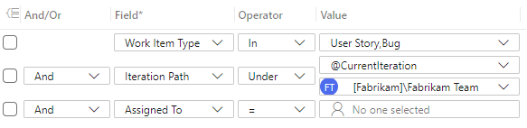 Screenshot of Query Editor, Assigned To field is blank for current iteration.