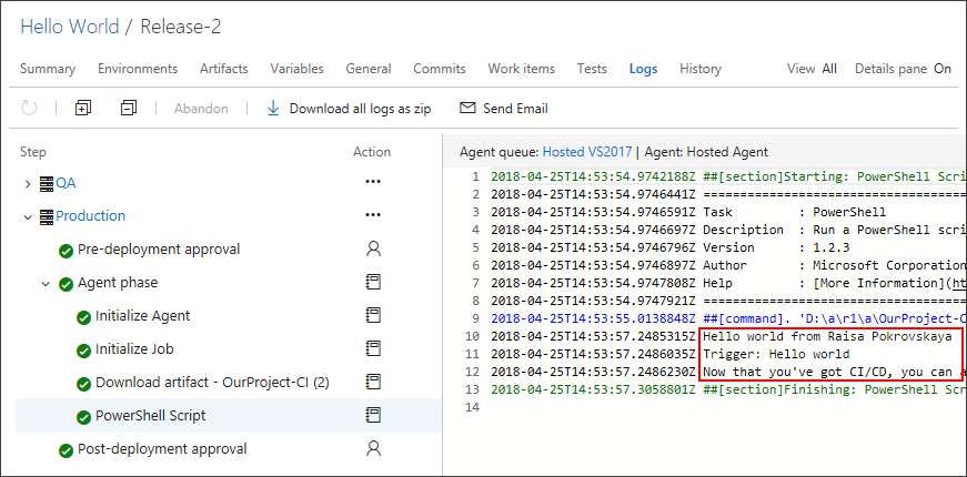 release script step final log - - TFS 2018