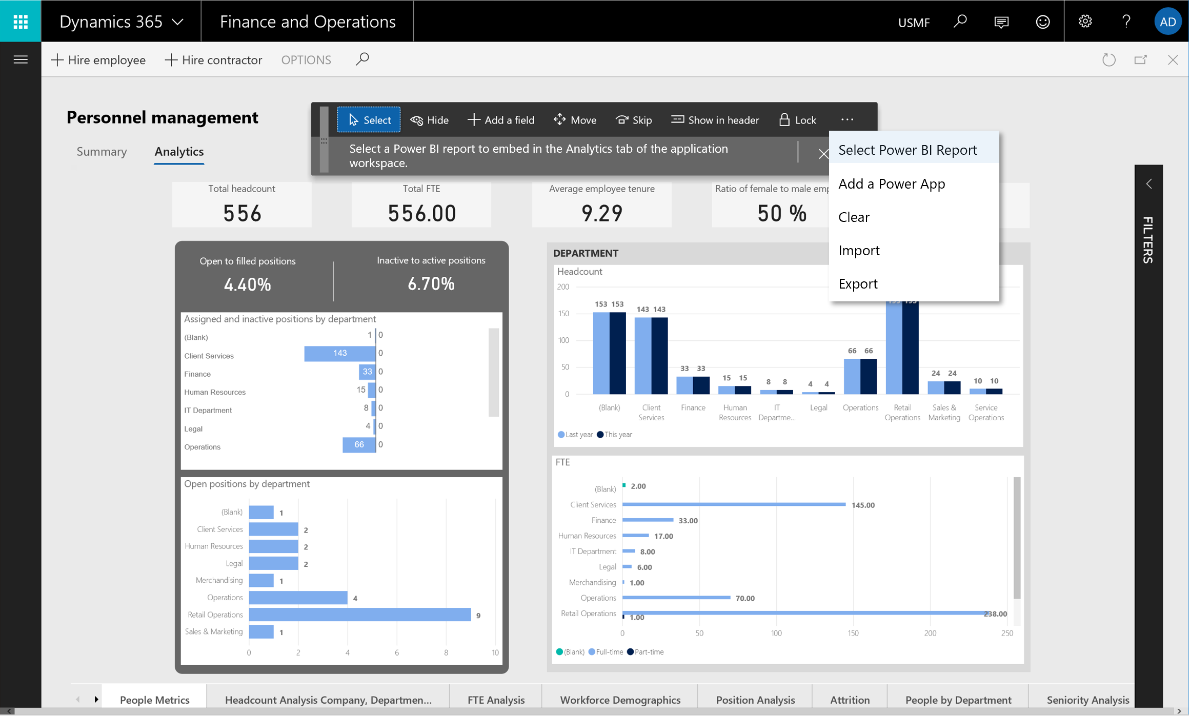 Screenshot of Personalization toolbar for Analytical workspaces