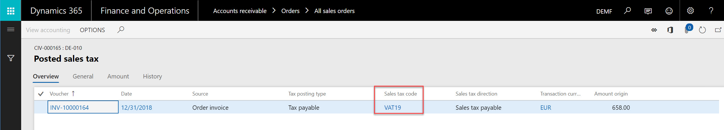 Tax setup reporting posted sales tax