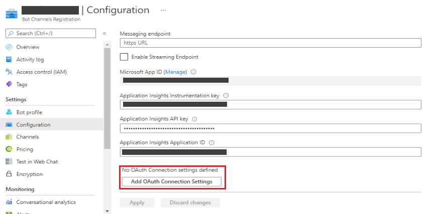 OAuth setting in Azure portal