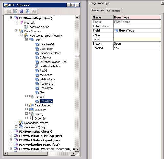 Query, data source, and range for enum parameter.