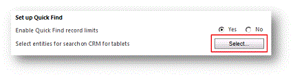 Set up Quick Find for CRM for tablets