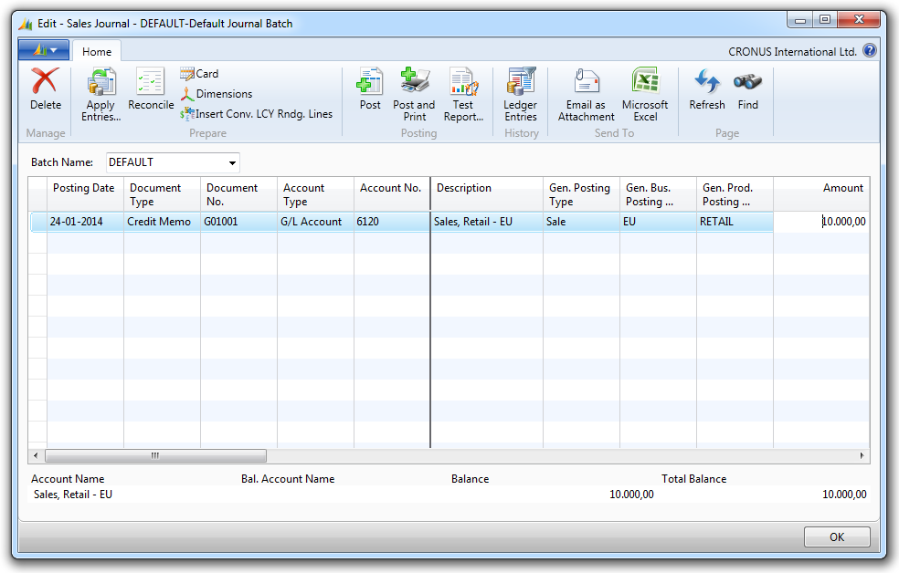 Task page showing sales journal