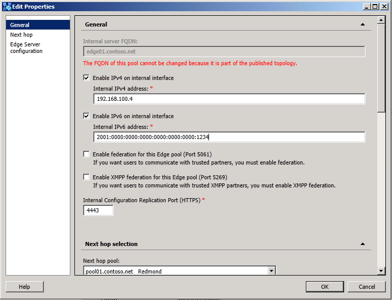 Lync Server general properties page