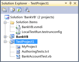 Solution Explorer for a sample unit test project