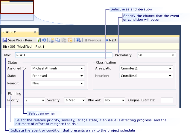 Risk work item form