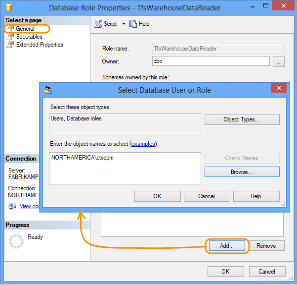 Add member to Tfs_Analysis data reader role