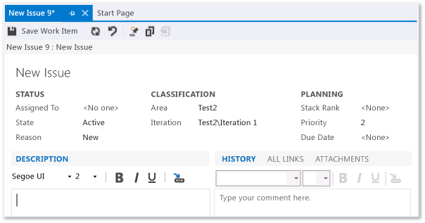 Work Item Form for Issue