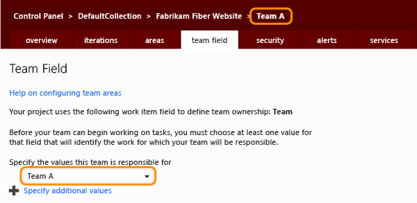 Configure team field for each team