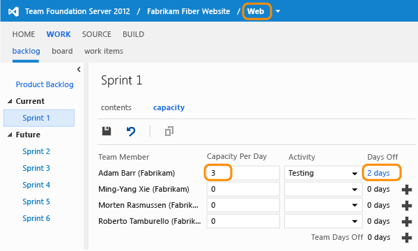 Allocate capacity for team Web