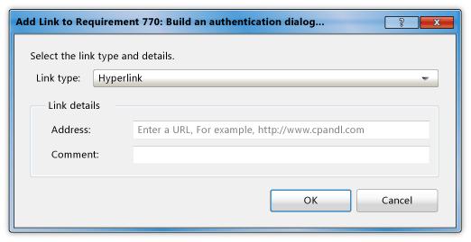 Add hyperlink dialog box