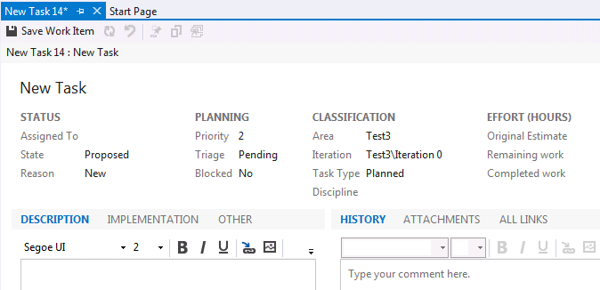 CMMI Task work item form