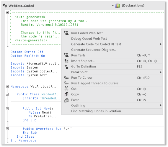 Run a coded Web performance test