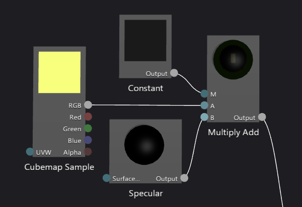 A closeup of both kind of reflective shader nodes