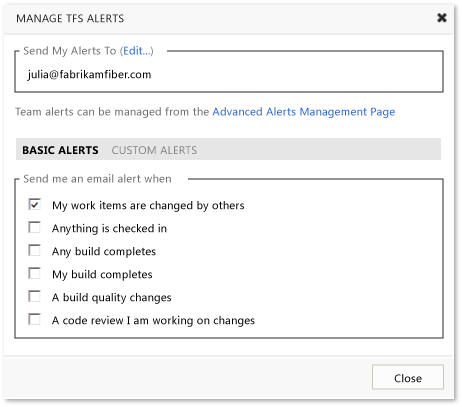 Manage TFS Alerts