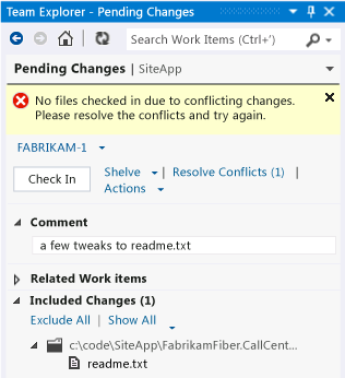 Conflicting changes block a check-in