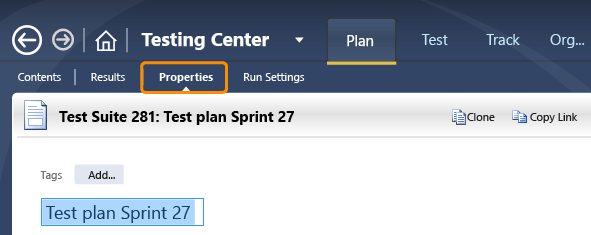 Select test plan and choose the Properties tab