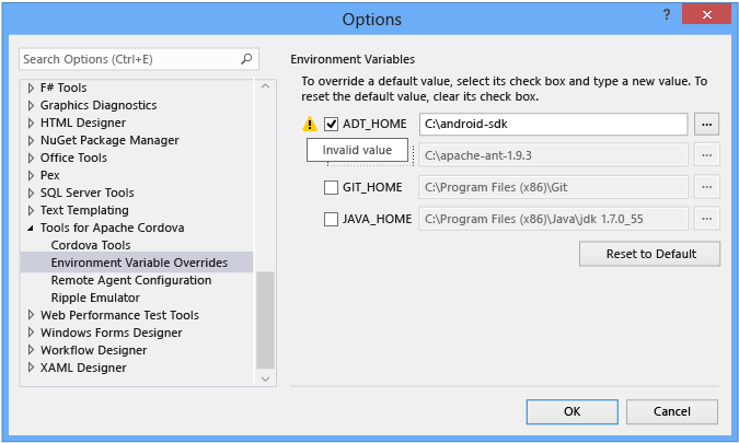 Environment variables, warning message