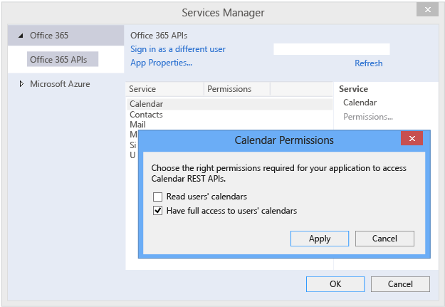 Adding O365 Calendar services