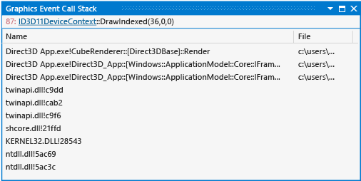 The call stack preceeding a DrawIndexed event.