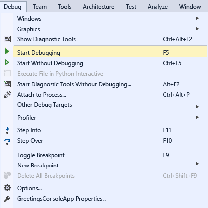 Start Debugging command on the Debug menu