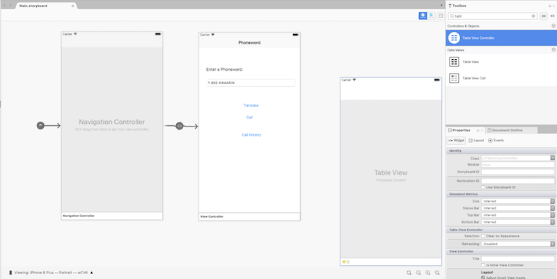 Drag a table view controller onto the design surface