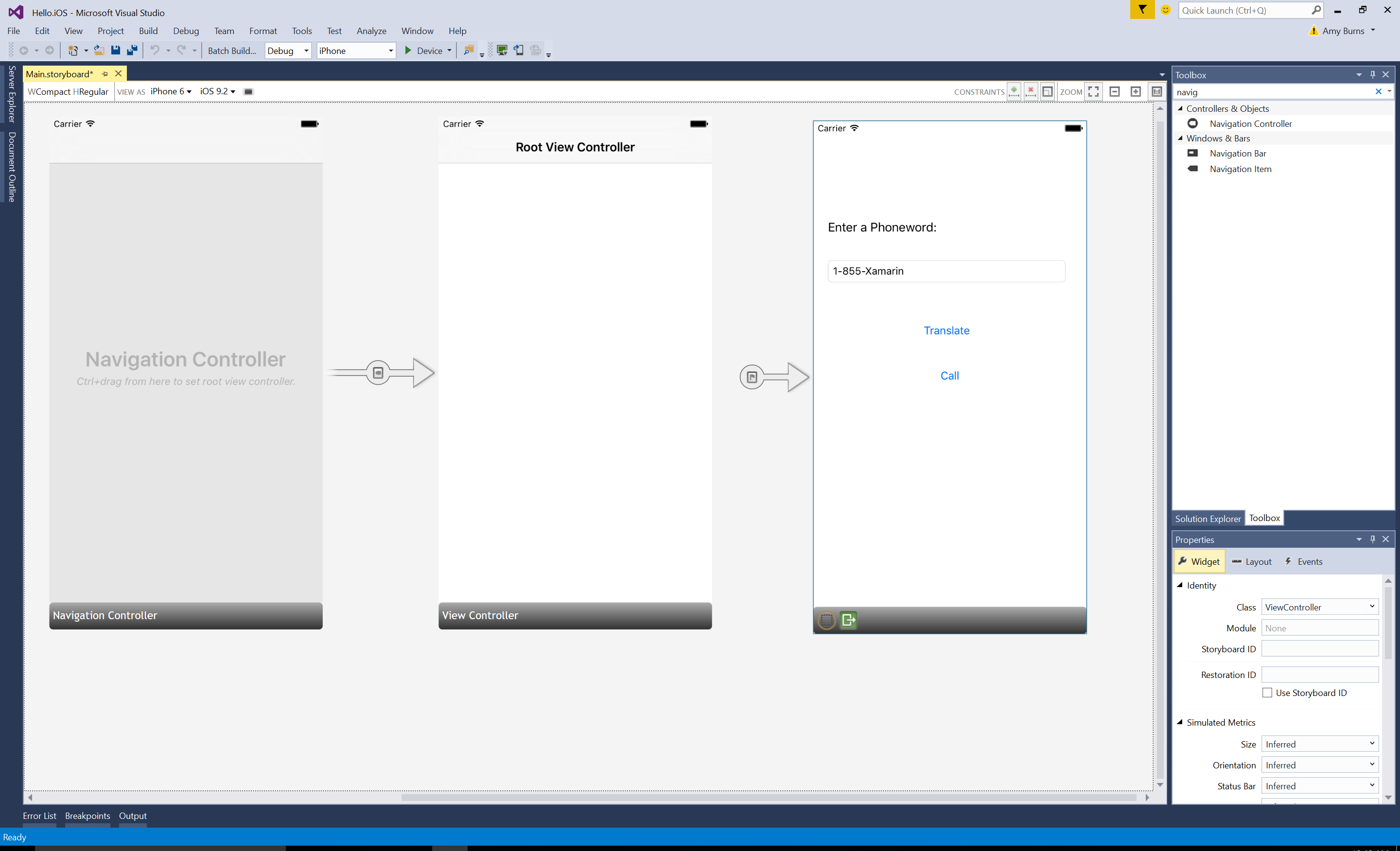 Drag a navigation controller from the Toolbox onto the design surface